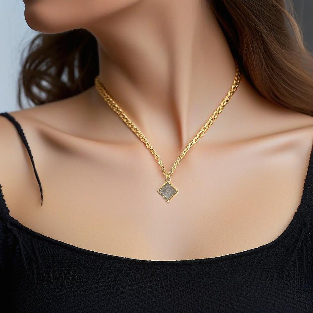 3/$20 14k Gold Silver Glitter Resin Diamond Handmade Charm Pendant Necklace - Picture 6 of 7